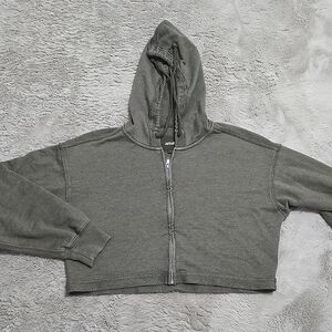 Aerie olive green cropped hoodie jacket